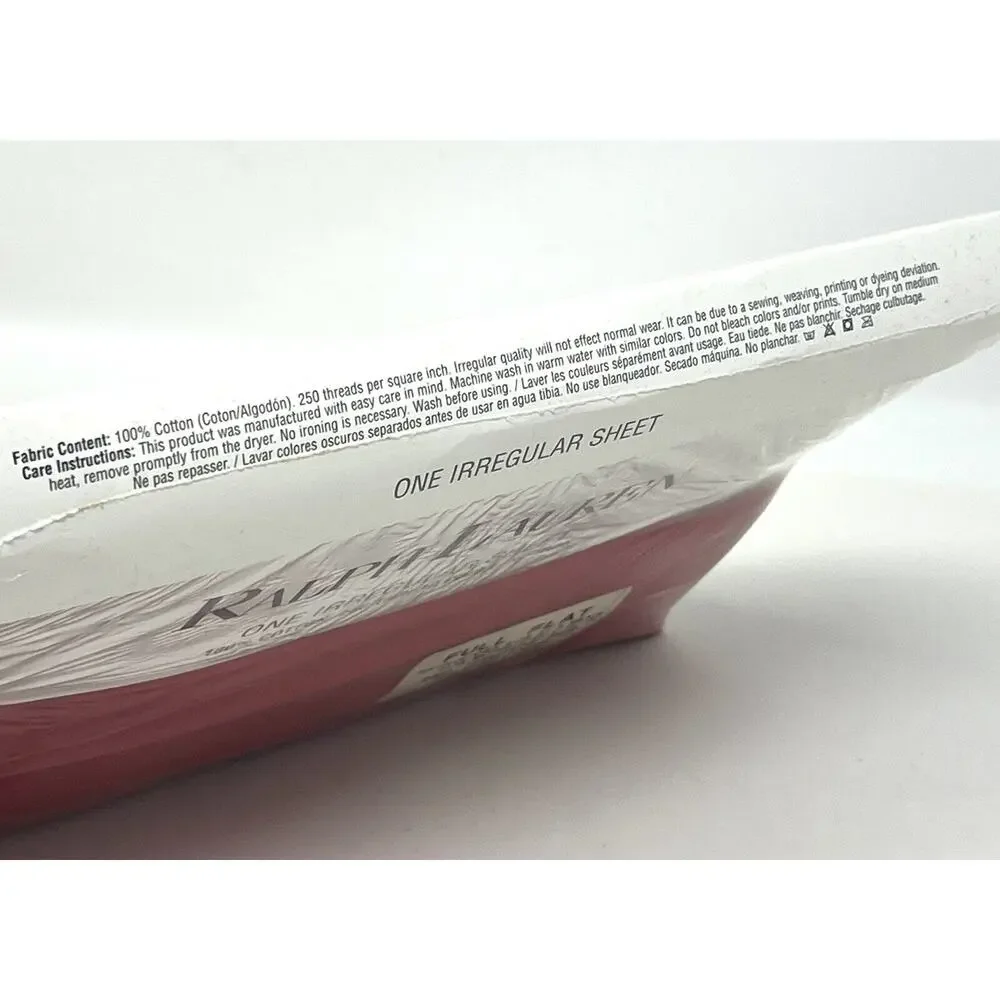 Vintage Ralph Lauren Red Full Flat Sheet *IRREGULAR* New In Package USA MADE NIP